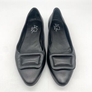 AGL Womens 40 9.5 Lolita Ballet Flats Shoes Black Leather‎ Slip On Casual Preppy